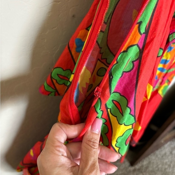 New RHODE Red Floral Print Tiered Midi Dress *FLAW* zipper needs replacing - Picture 6 of 13